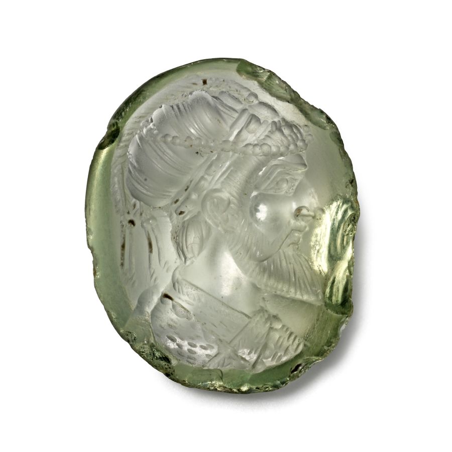 Early Mughal Aquamarine Gemstone with Male Portrait
