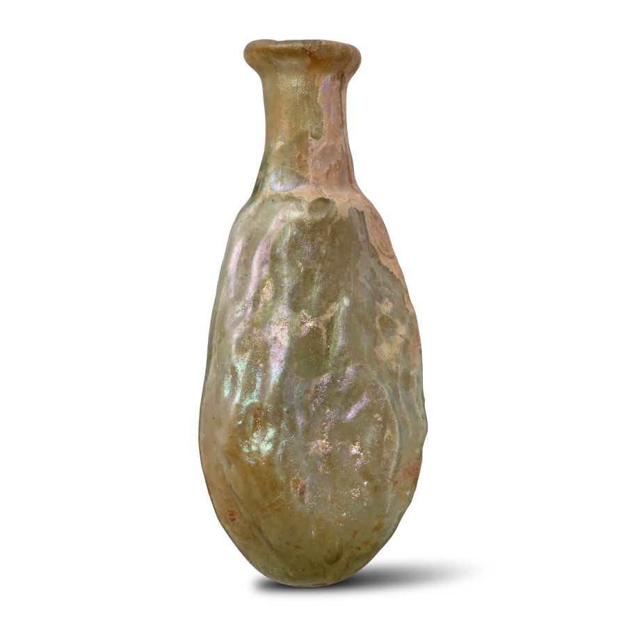 Roman Pale Green Glass Mould Blown Date Flask