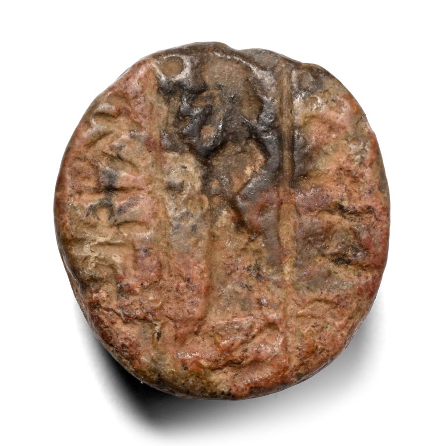 Western Asiatic Stone Scaraboid Seal with King and Inscription