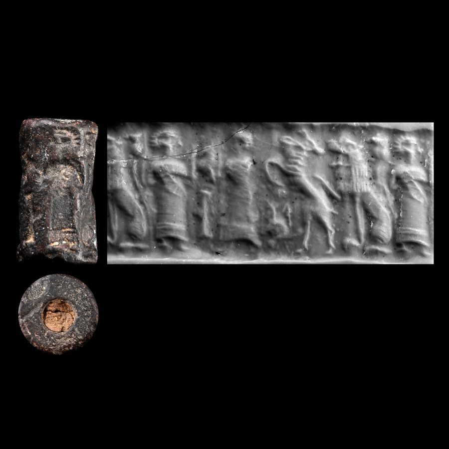 Western Asiatic Haematite Cylinder Seal with Processional Scene