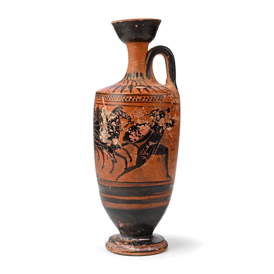 Attic Black-Figure Lekythos with Horses and Fighting Warriors