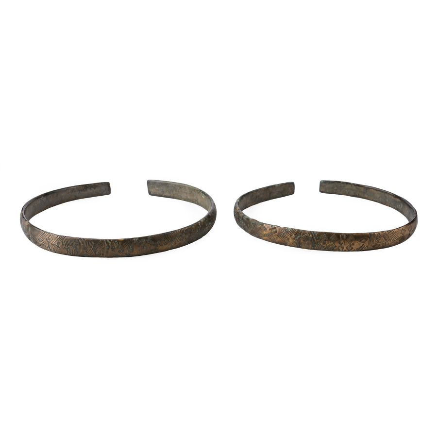 Viking Decorated Bronze Arm Ring Pair