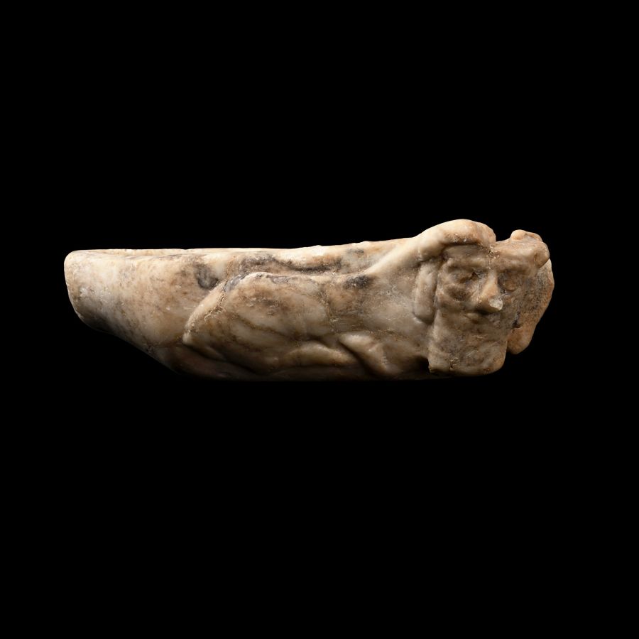 Old Babylonian Alabaster Vessel with Recumbent Lamassu