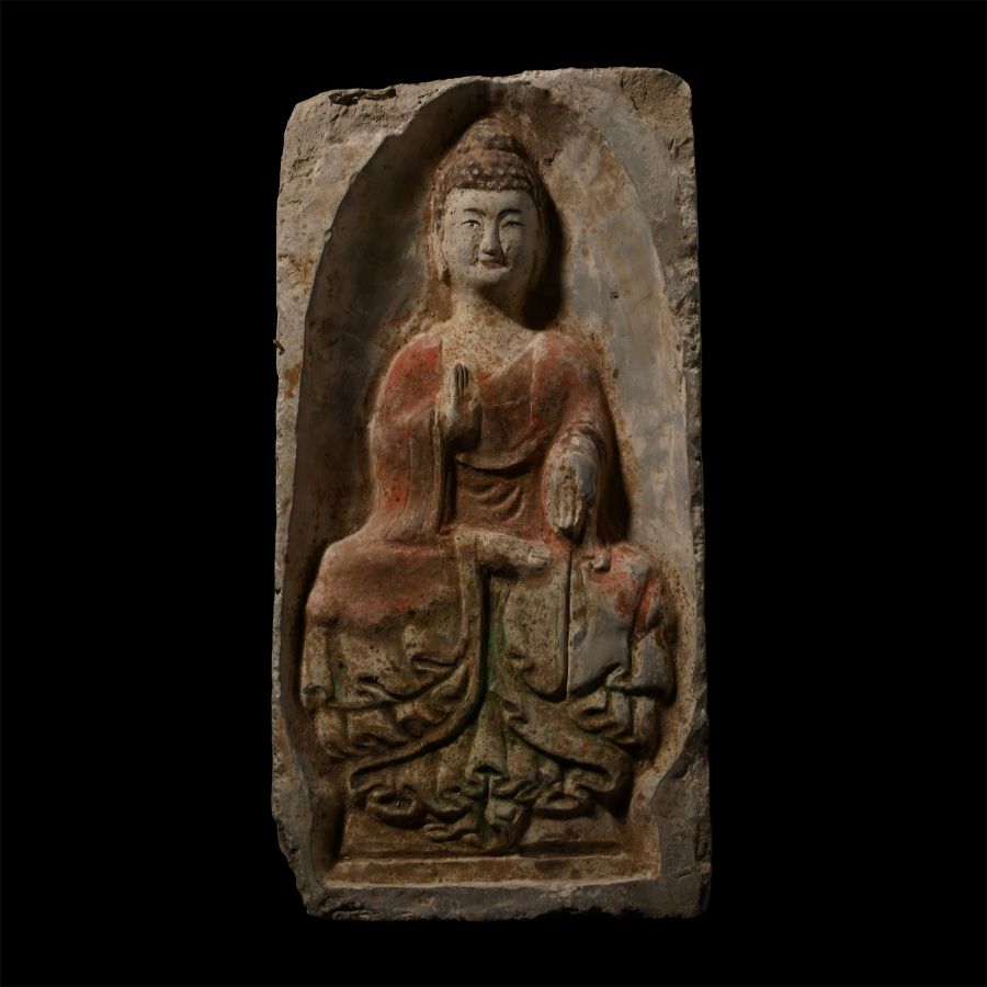 Chinese Northern Wei Terracotta Buddha Brick with Pigment