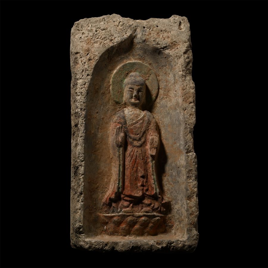 Chinese Northern Wei Terracotta Buddha Brick with Pigment