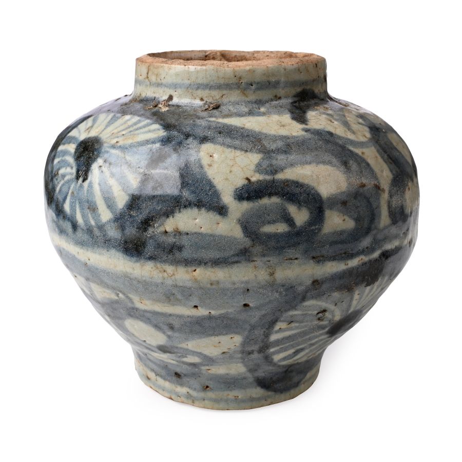 Chinese Yuan Blue and White Peony Style Jar