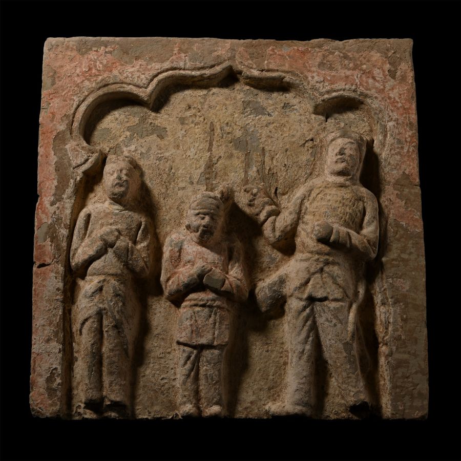 Chinese Ceramic Song Tile with Standing Figures