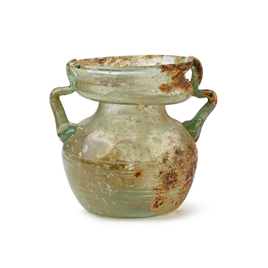 Roman Green Glass Handled Jar