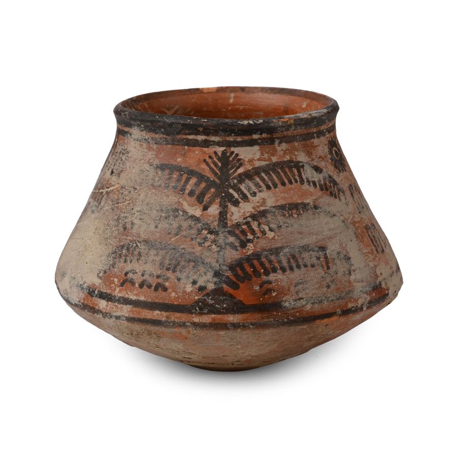 Indus Valley Terracotta Vessel with Zebu and Palm