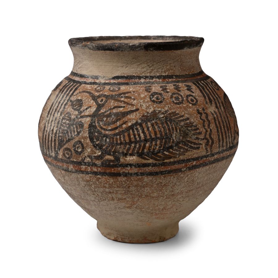 Western Asiatic Terracotta Vessel with Zebu and Peepal Leaves