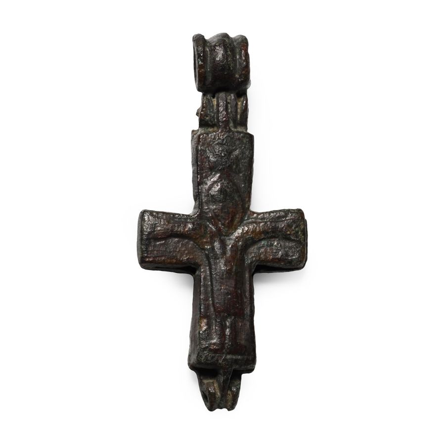 Byzantine Bronze Reliquary Cross Pendant