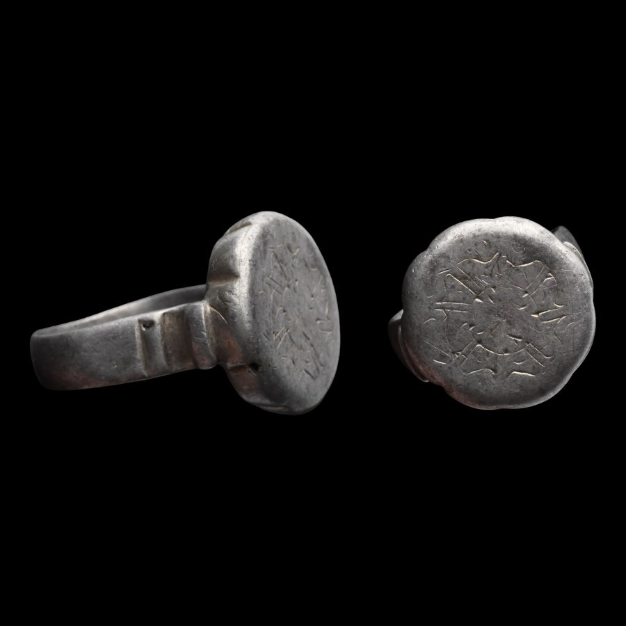 Large Western Asiatic Silver Ring with Floral Design