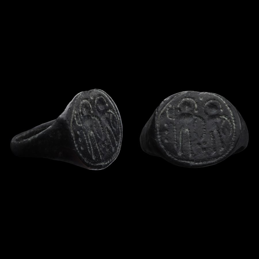 Byzantine Bronze Ring with Warrior Saints