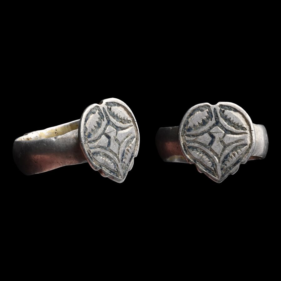 Western Asiatic Silver Ring with Heart-Shaped Bezel