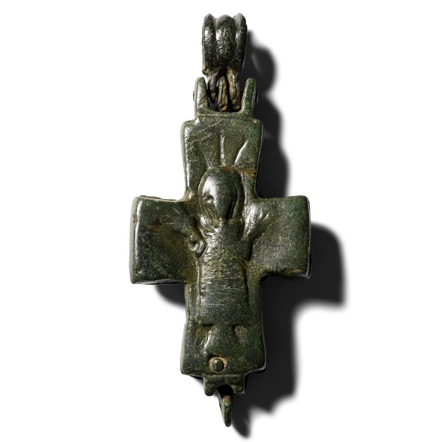 Byzantine Bronze Reliquary Cross Pendant