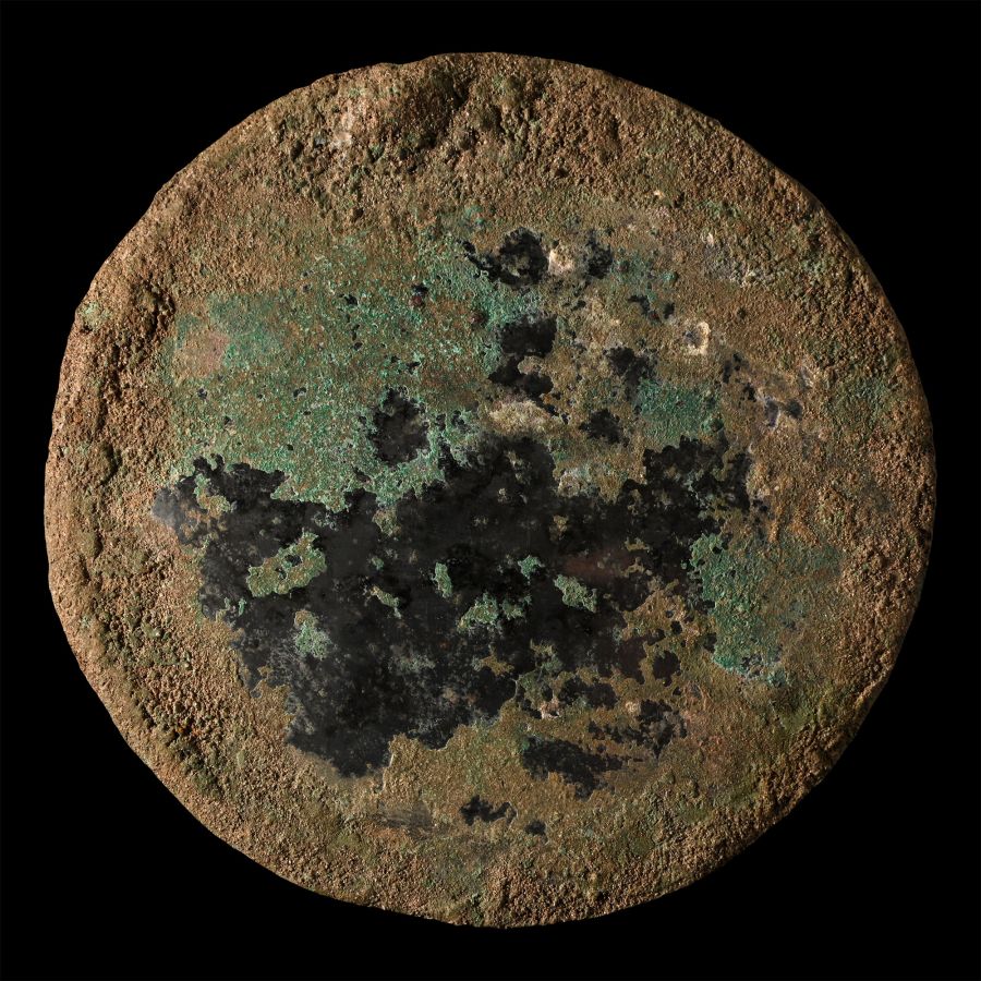 Roman Bronze Marriage Mirror with Facing Busts with Inscription