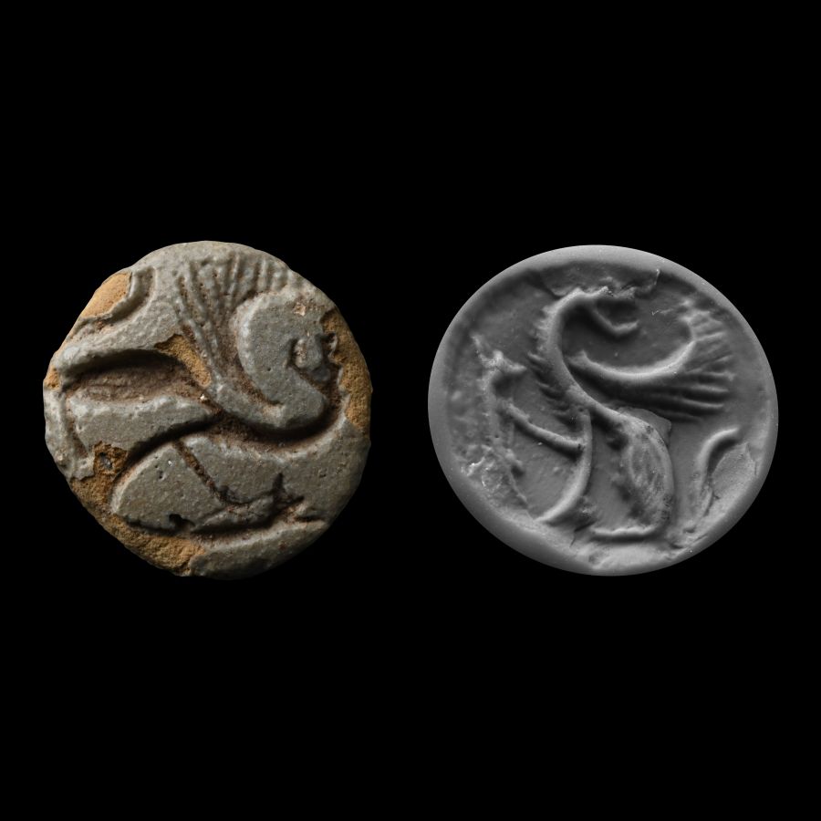 Mycenaean Glazed Terracotta Conical Shaped Stamp Seal with Animal