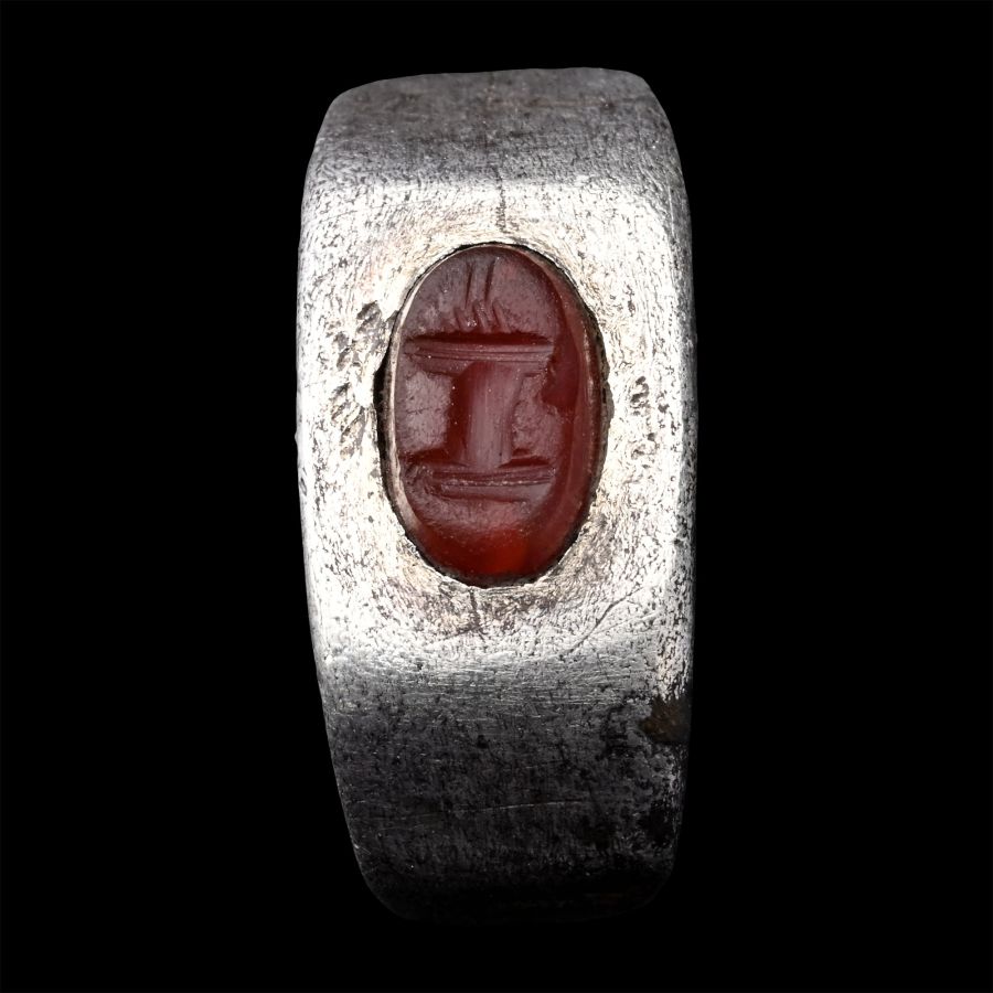 Roman Silver Ring with Carnelian Gemstone with Flaming Altar