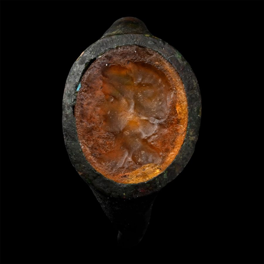 Roman Bronze Ring with Bust Gem