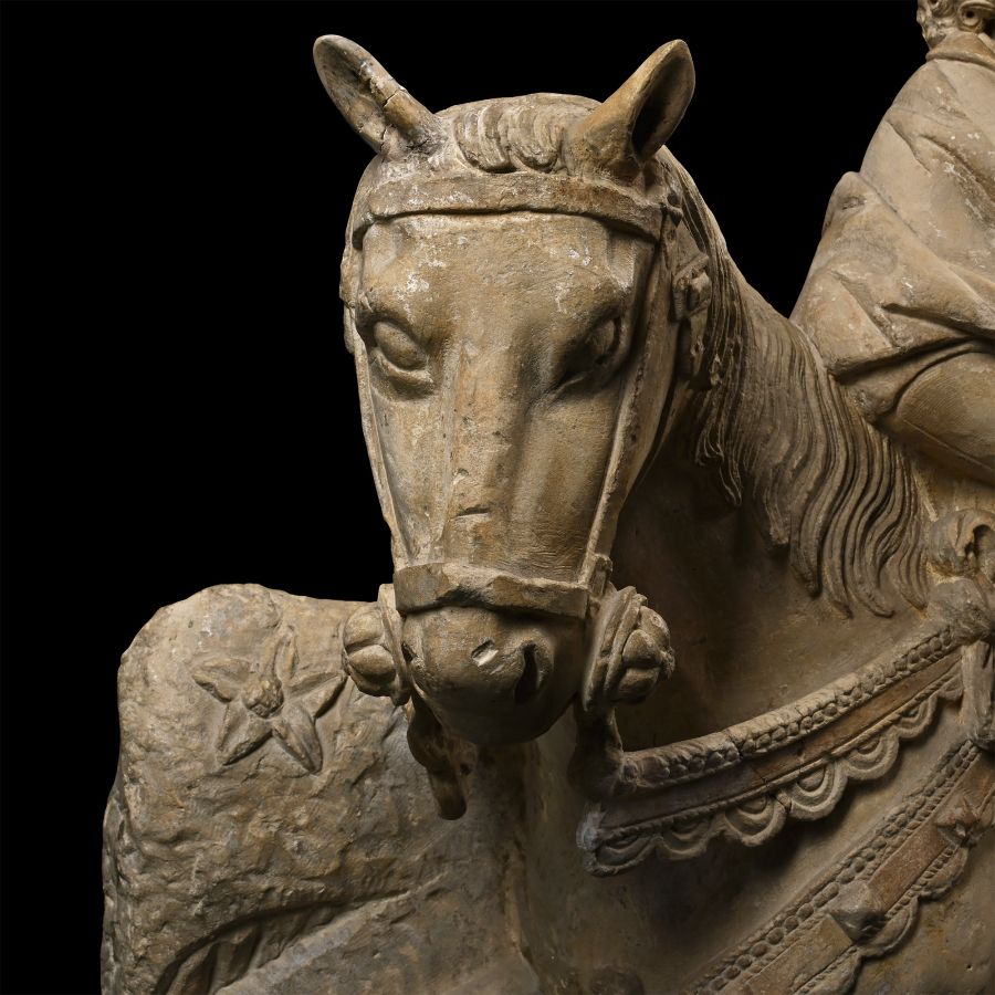 Large Medieval Carved Limestone of St Martin on Horseback with Cloak and Beggar
