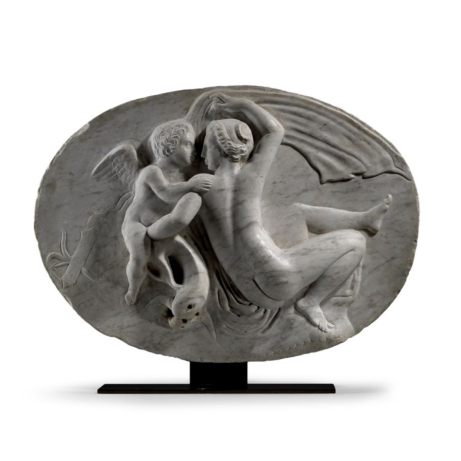 Renaissance Fontainebleau Marble Plaque with Psyche Revived by Eros's Kiss