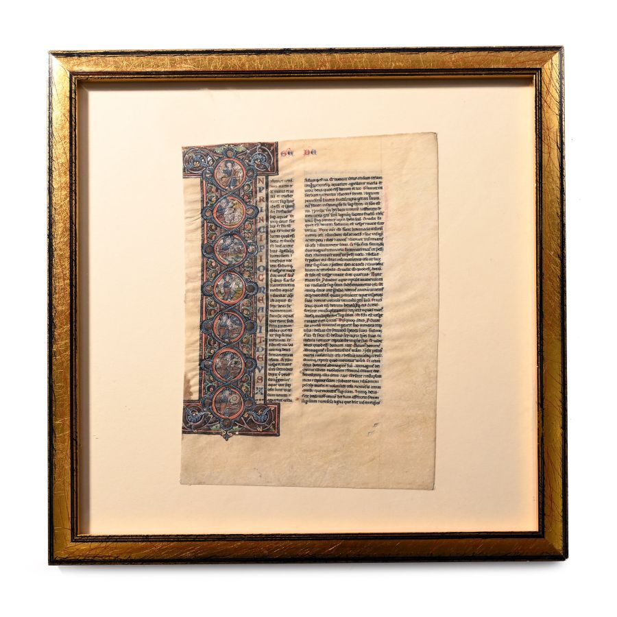 Medieval Illuminated Vellum Leaf from the Book of Genesis