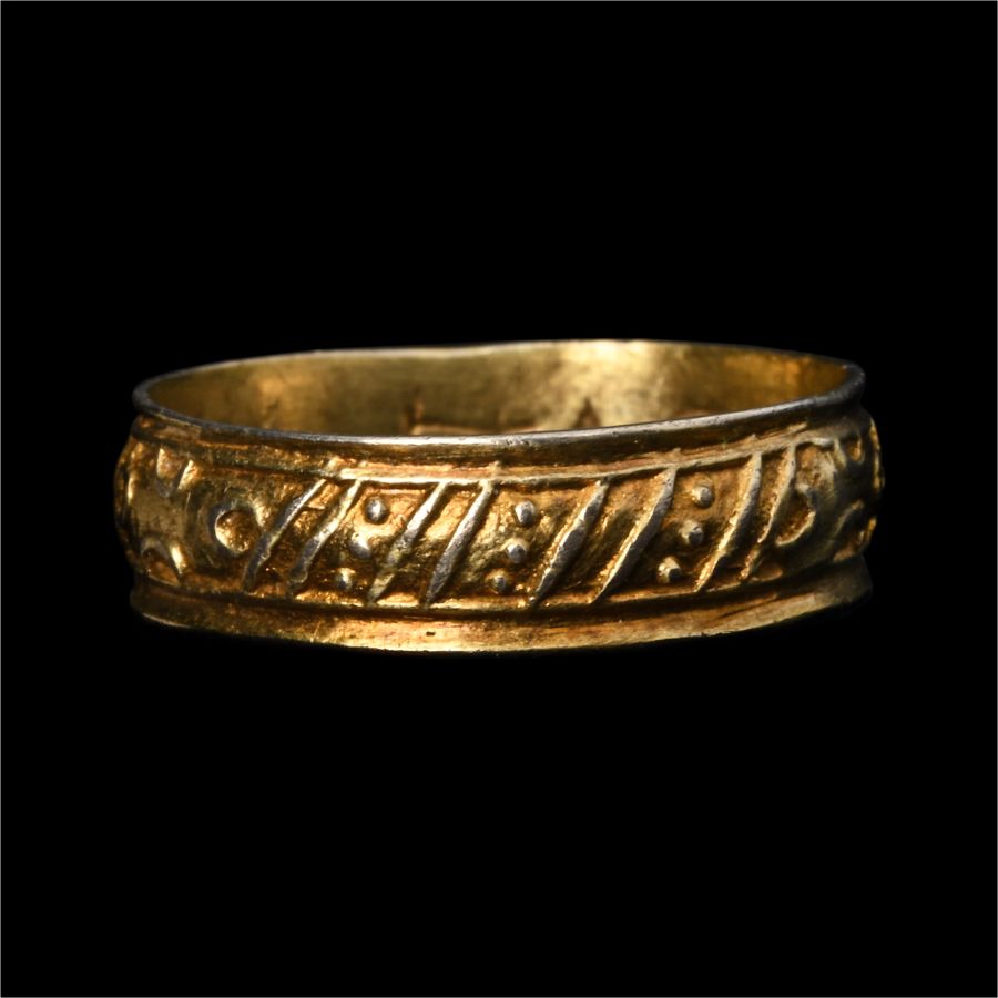 Tudor Period Silver-Gilt Decorated 'Love God' Posy Ring