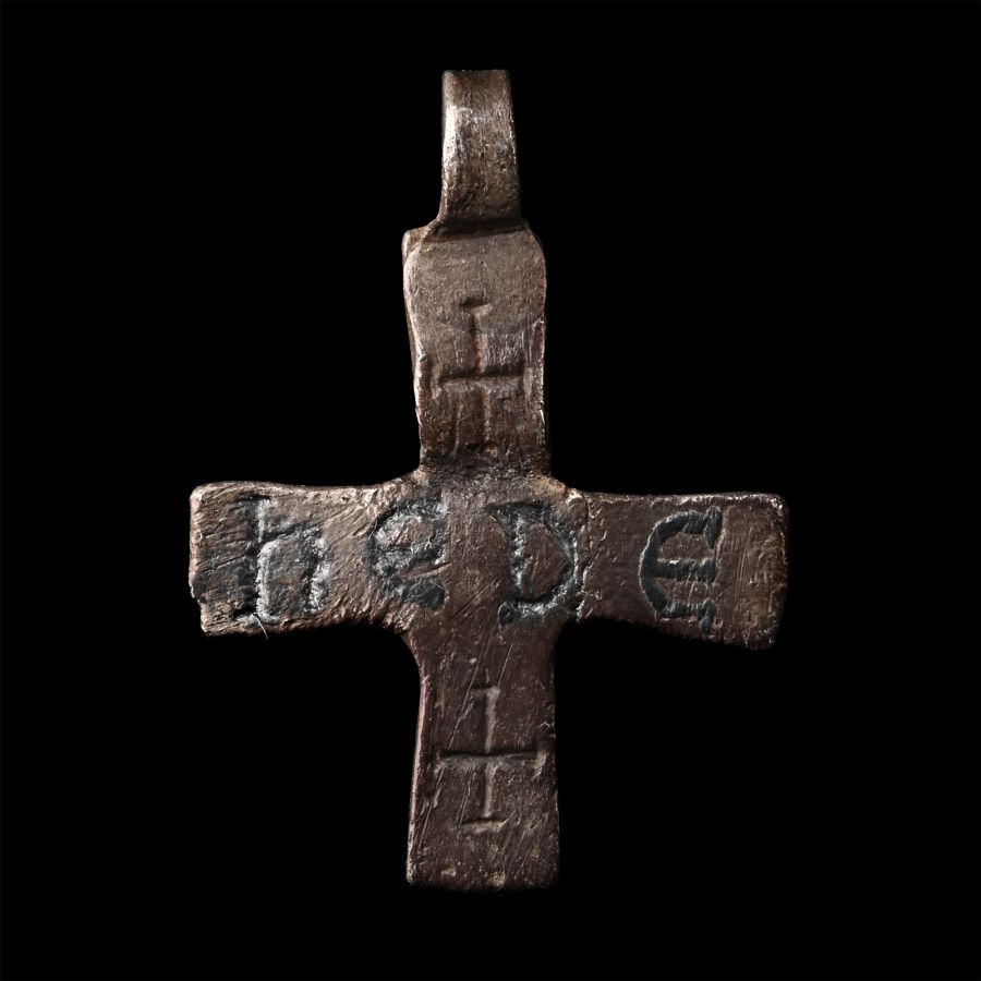 Medieval Silver Cross Pendant with Niello Inscription