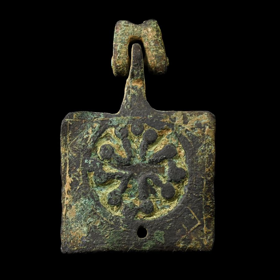 Medieval Knight's Gilt Bronze Heraldic Horse Harness Pendant with Crusader Cross
