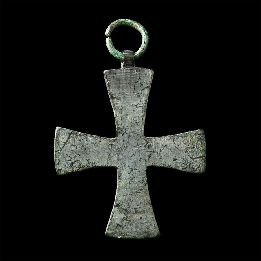 Byzantine Bronze Inscribed Cross Pendant