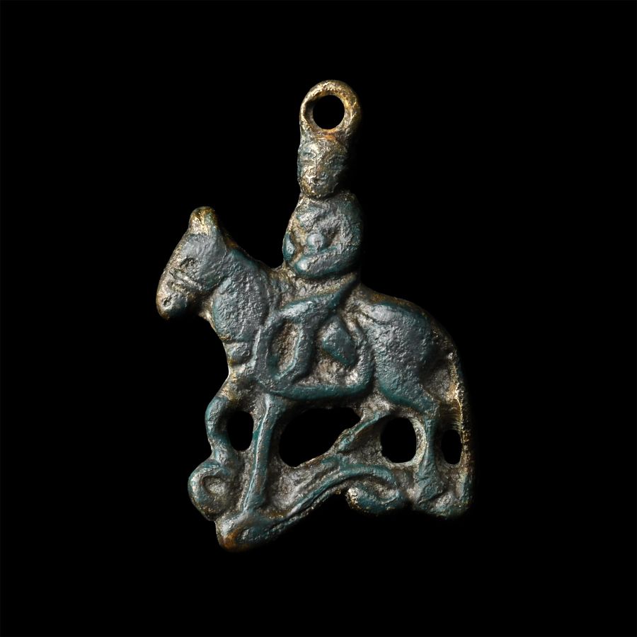 Chinese Tang Bronze Horseman Pendant