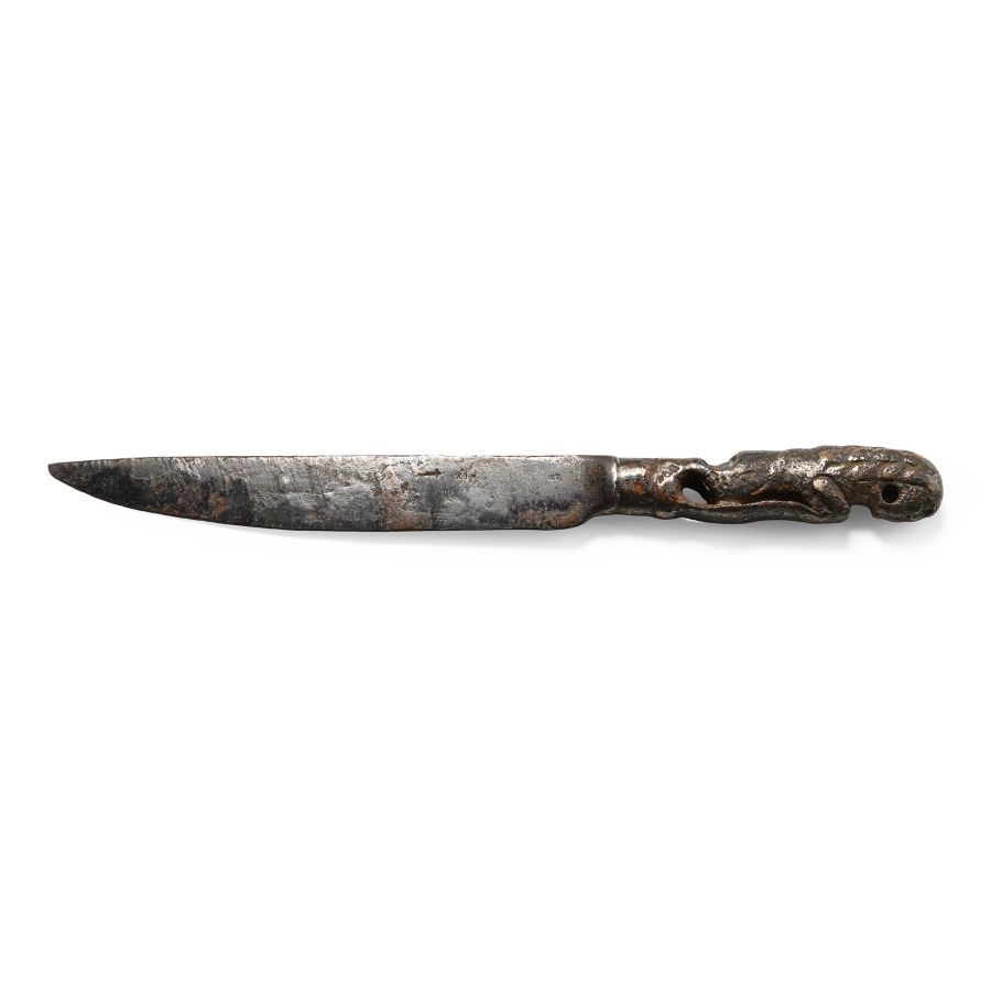 Medieval Iron Knife with Bronze Lion Handle