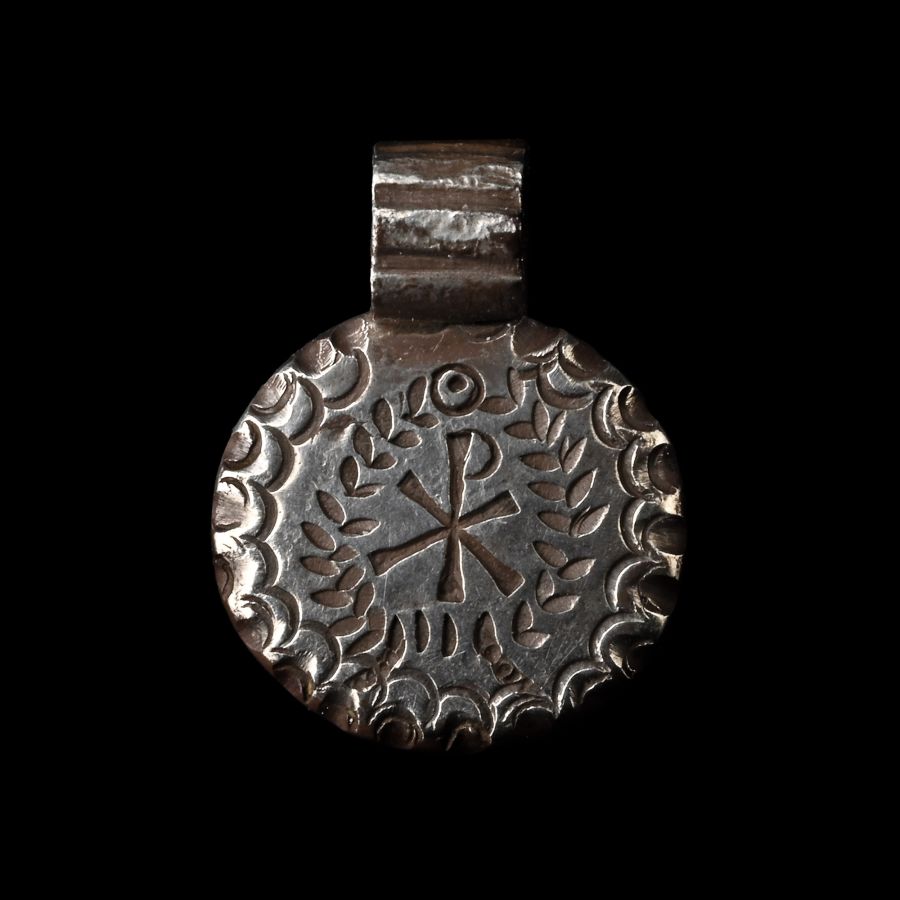 Post Medieval Silver Pendant with Chi Rho in Wreath