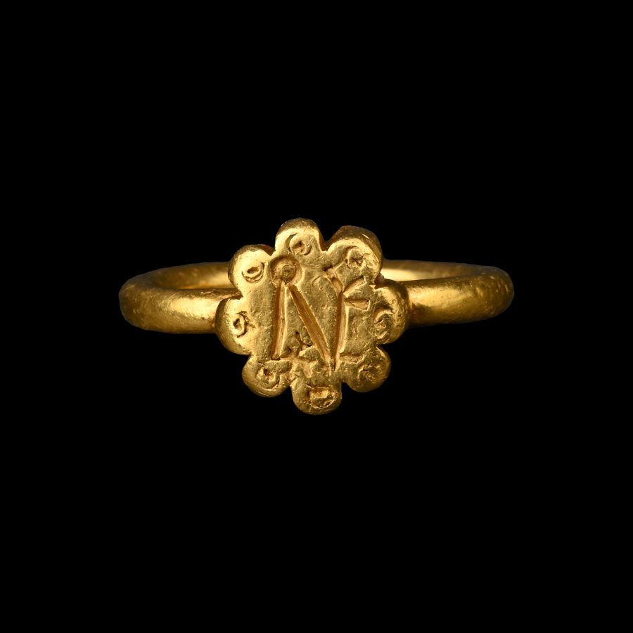 Heavy Byzantine Gold Ring with Monogram