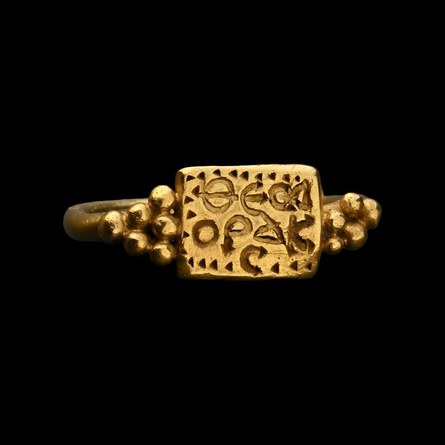 Byzantine Gold Ring with Square Bezel and Inscription