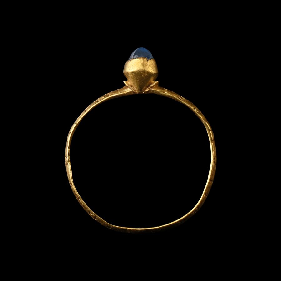 Medieval Gold Ring with Sapphire and Inscription