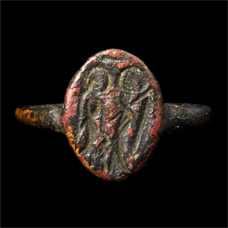 Byzantine Bronze Ring with Winged Figures