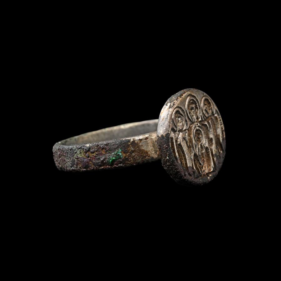 Byzantine Bronze Ring with Christ Scene