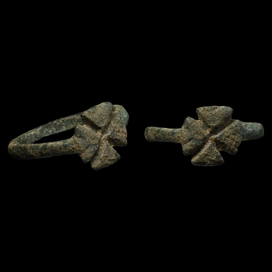 Byzantine Bronze Ring with Cross