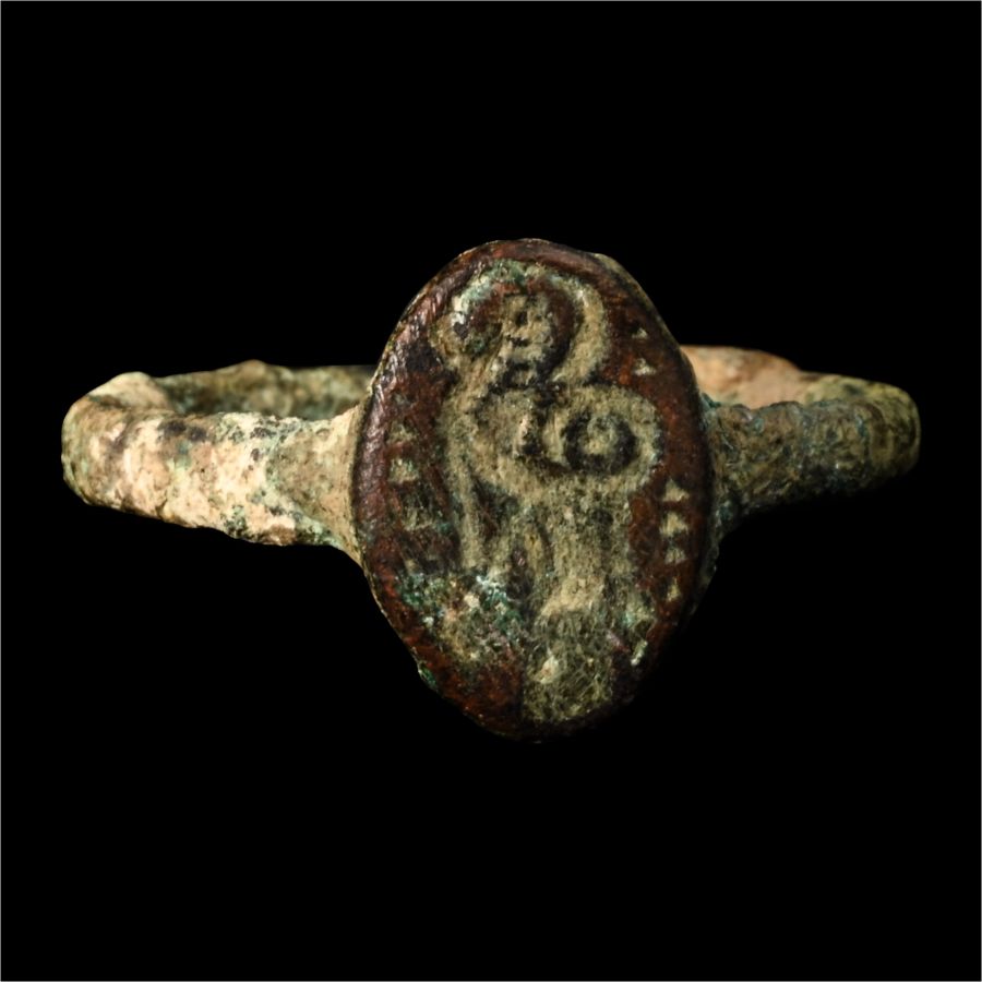 Byzantine Bronze Ring with Mary and Christ