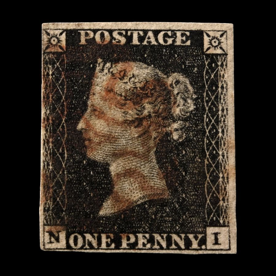 Victorian Penny Black with 'Dark Brown' Maltese Cross
