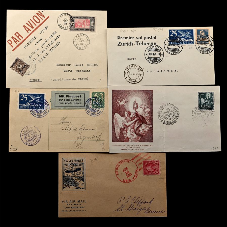 Group of Cards and Letter Fronts Including USA Via Airship Mail
