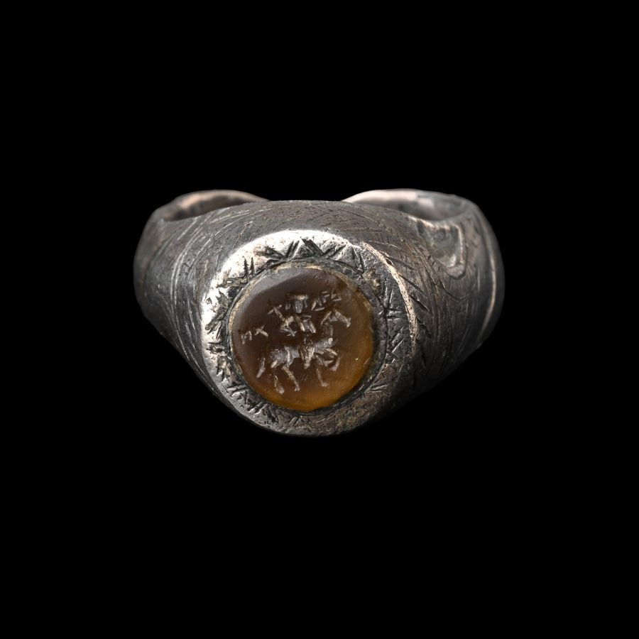 Large Medieval Silver Signet Ring with Intaglio
