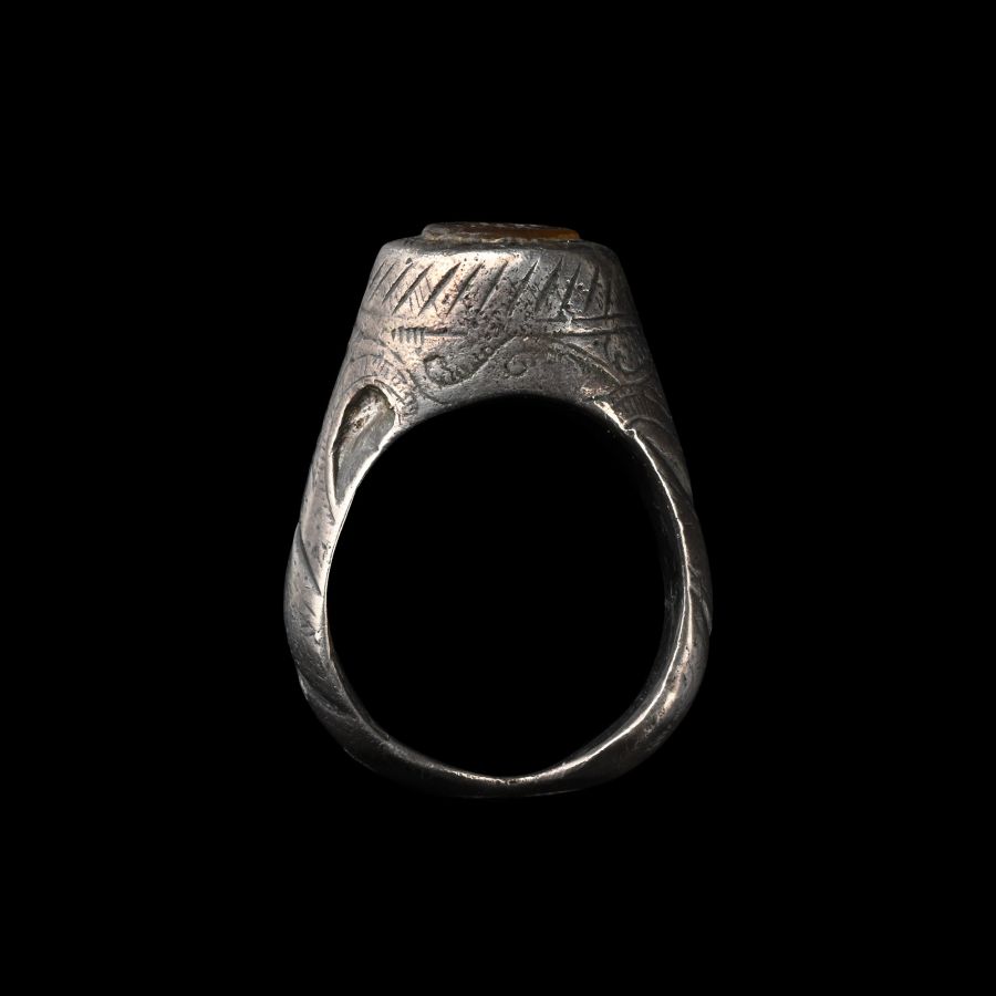 Large Medieval Silver Signet Ring with Intaglio