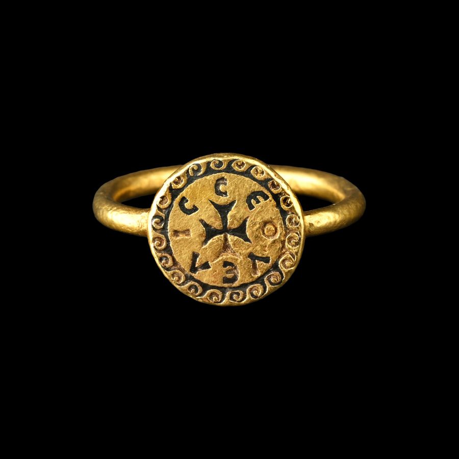 Byzantine Gold Ring with Greek Inscription in Niello