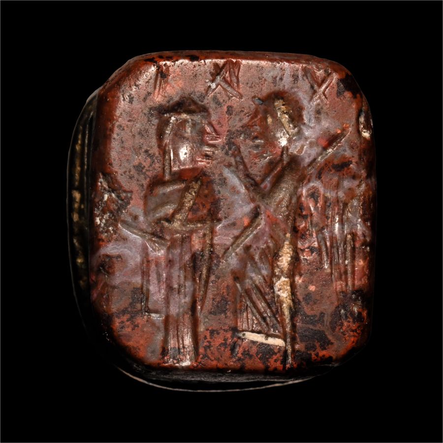 Byzantine Bloodstone Stamp Seal with Silver Mount