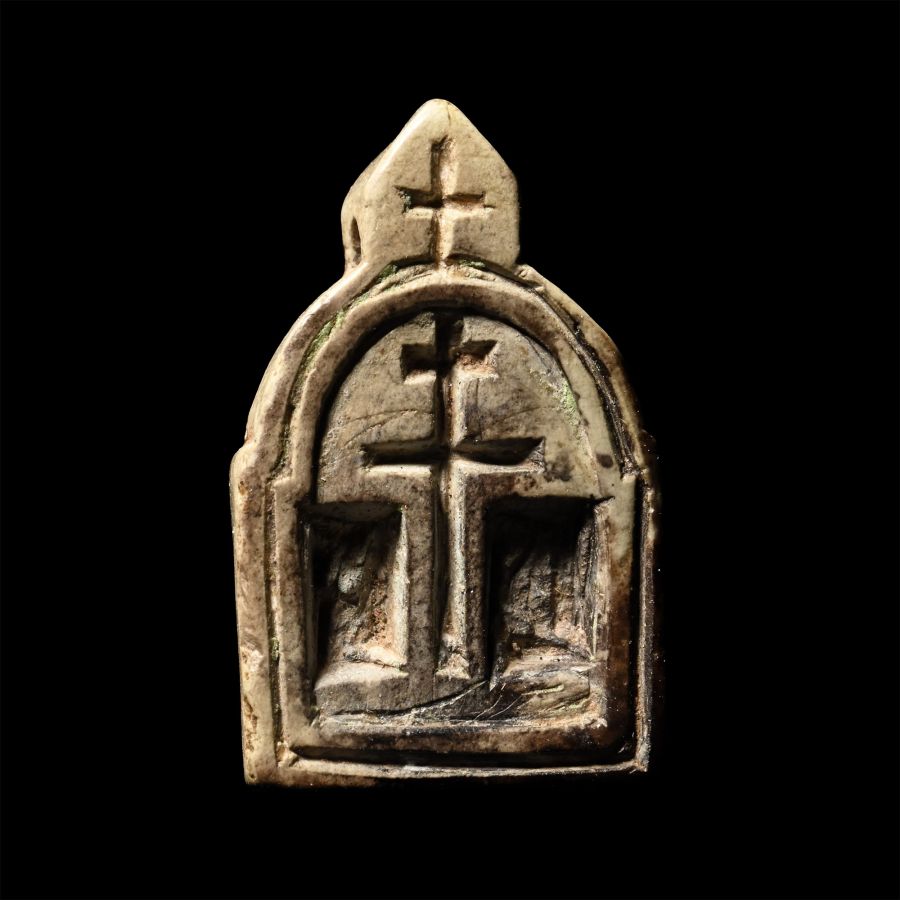 Byzantine Stone Pendant of a Church with Cross