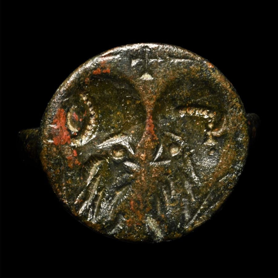 Byzantine Bronze Ring Bezel with Facing Saints