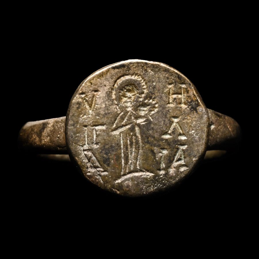 Post Byzantine Silver Ring with Saint
