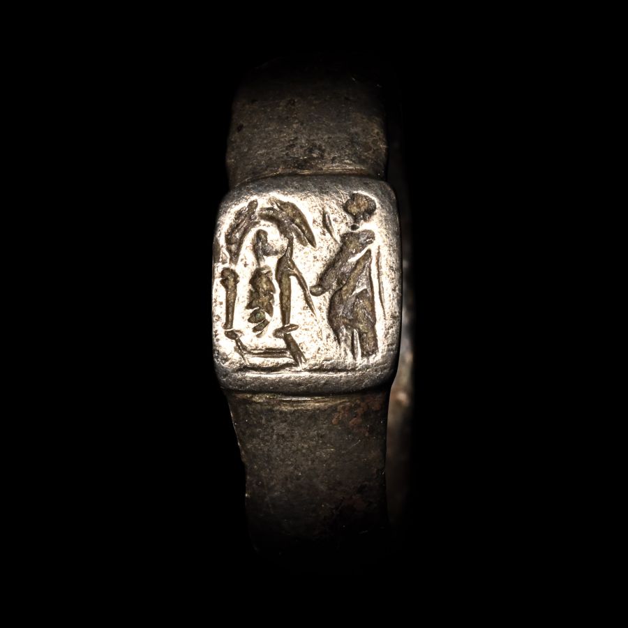 Roman Silver Ring with Priest in Temple